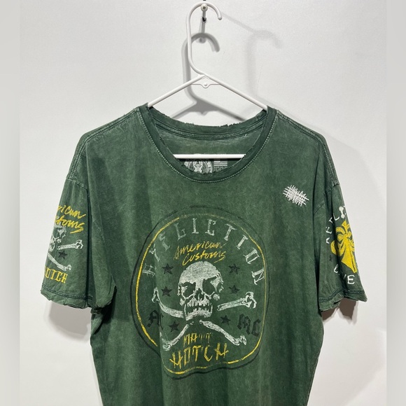 Affliction Men's Dark Green Skull Tee Matt Hotch Design Size X-Large - Picture 3 of 4